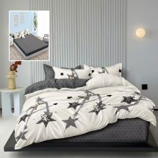 Lenjerie pat dublu Finet Bumbac 6 piese cu husa saltea 160x200 sau 180x200 cm, pilota 200x230 cm, 2 fete perna 50x70 si 70x70 cm, Crem / Gri, Pucioasa TAYLOR H