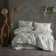 Lenjerie pat dublu Bumbac 100% Ranforce 4 piese extra large, cearsaf pat 240x260 cm, pilota 200x220 cm, 2 fete perne 50x70 cm,  Verde TUVA