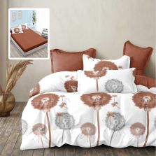 Lenjerie pat dublu Finet Bumbac 6 piese cu husa saltea 160x200 sau 180x200 cm, pilota 200x230 cm, 2 fete perna 50x70 si 70x70 cm, Alb / Maro, Pucioasa VALI V2