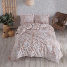 Lenjerie pat dublu Bumbac 100% Ranforce 4 piese extra large, cearsaf pat 240x260 cm, pilota 200x220 cm, 2 fete perne 50x70 cm, Bej VENTANA