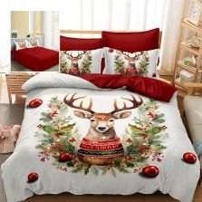 Lenjerie pat Crăciun Finet 3D, 6 piese, cearșaf pat 220x230 cm, pilotă 200x230 cm, 2 fețe pernă 70x70 cm, 2 fețe pernă 50x70 cm, F-XMAS83