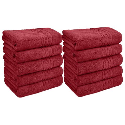 Pachet 10 prosoape baie de corp 70x140 cm Bumbac 100%, Greek Border 500 grame/mp, Rosu Deschis