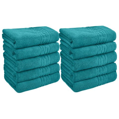 Pachet 10 prosoape baie de corp 70x140 cm Bumbac 100%, Greek Border 500 grame/mp, Turcoaz