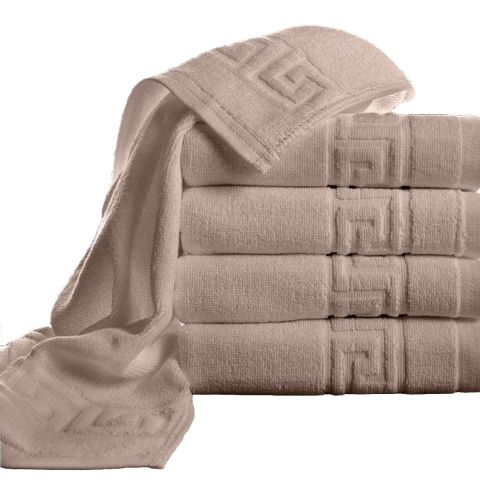 Pachet 5 prosoape baie de fata 50x90 cm Bumbac 100%, Greek Border 500 grame/mp, Bej
