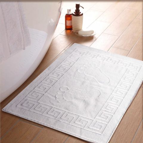 Covoras baie tip prosop greek border cu talpi 800 grame/mp 50x70 cm, Alb
