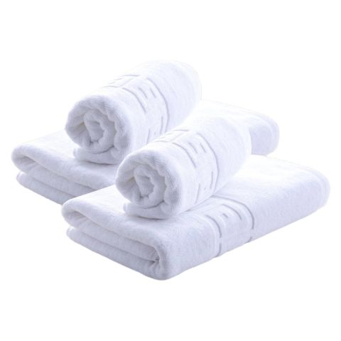 Set 4 prosoape baie 2 de corp 70x140 cm si 2 de fata 50x90 cm Bumbac 100%, Greek Border 500 grame/mp, Alb