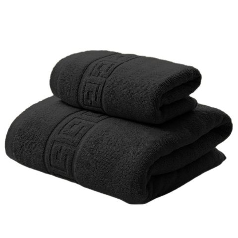 Set 2 prosoape baie corp 70x140 cm si fata 50x90 cm Bumbac 100%, Greek Border 500 grame/mp, Negru