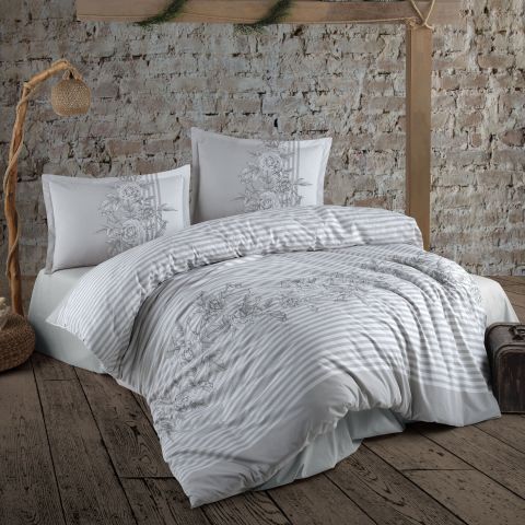 Lenjerie pat dublu Bumbac 100% Ranforce 4 piese extra large, cearsaf pat 240x260 cm, pilota 200x220 cm, 2 fete perne 50x70 cm, Bej LATINA
