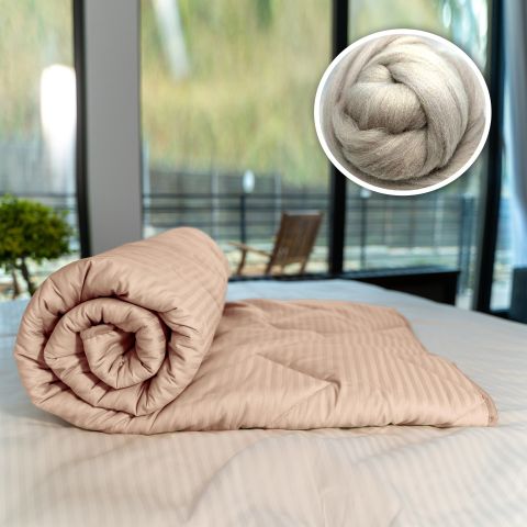 Pilota matlasata lana iarna cu fata damasc bumbac 100% linear 140x210 cm, Bej Cappuccino