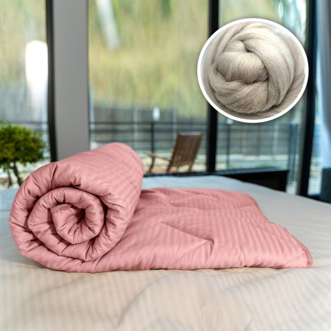Pilota matlasata lana iarna cu fata damasc bumbac 100% linear 140x210 cm, Roz Pudra