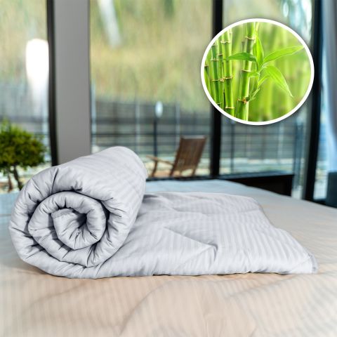 Pilota matlasata bambus iarna cu fata damasc bumbac 100% linear 200x220 cm, Alb