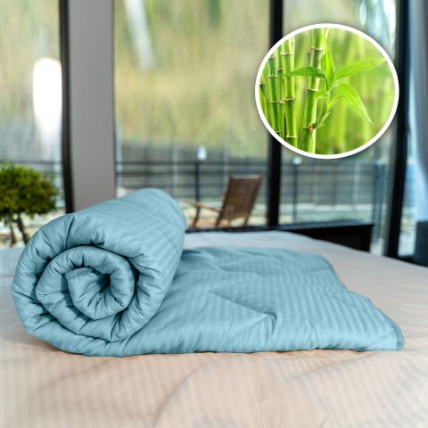 Pilota matlasata bambus iarna cu fata damasc bumbac 100% linear 140x210 cm, Turcoaz