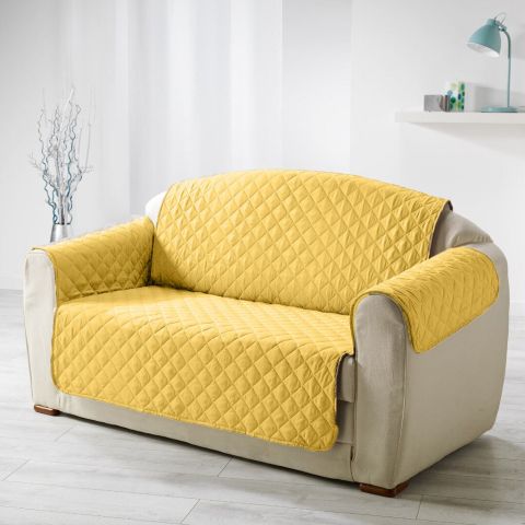 Husa canapea 2 locuri tip cuvertura matlasata 130x205 cm cu laterale, reversibila, Galben
