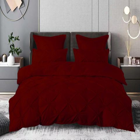 Lenjerie de pat dublu Finet UNI cu pliuri 6 piese cearsaf pat 230x240 cm, pilota 200x230 cm, 2 fete perna 50x70 si 70x70 cm , Grena UNI, Pucioasa