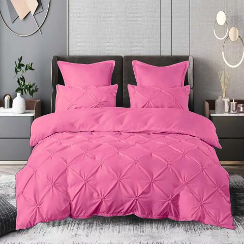 Lenjerie de pat dublu Finet UNI cu pliuri 6 piese cearsaf pat 230x240 cm, pilota 200x230 cm, 2 fete perna 50x70 si 70x70 cm , Siclam UNI, Pucioasa