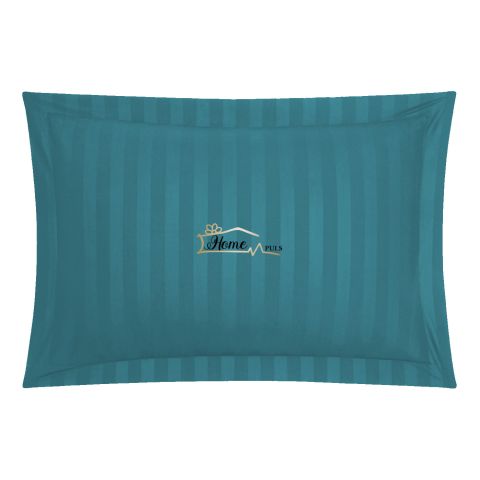 Fata de perna Damasc Bumbac 100% dunga 1 cm, 50 x 70 cm si tiv cu bordura 3,5 cm, Turcoaz