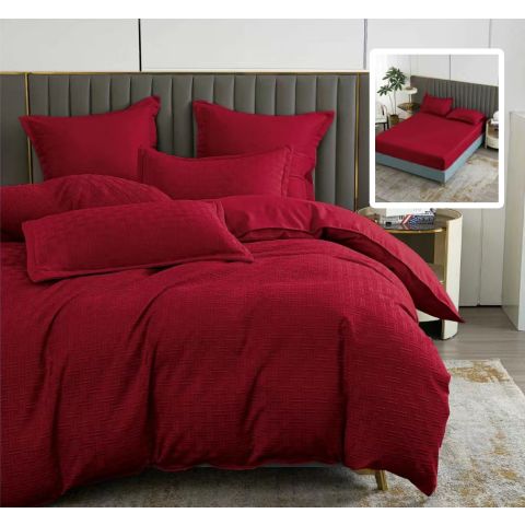 Lenjerie de pat Finet Natur UNI Stripe 6 piese husa saltea 160/180x200 cm, pilota 200x230 cm, 2 fete perna 50x70 si 70x70 cm, Rosu, Pucioasa