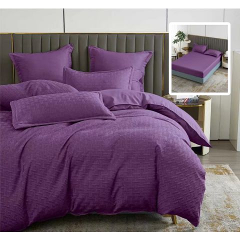 Lenjerie de pat Finet Natur UNI Stripe 6 piese husa saltea 160/180x200 cm, pilota 200x230 cm, 2 fete perna 50x70 si 70x70 cm, Mov, Pucioasa
