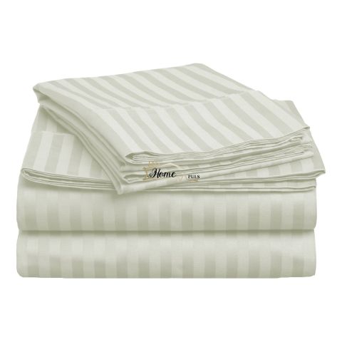 Cearsaf de pat cu elastic Damasc Bumbac 100% dunga 1 cm, 210x250 cm pentru saltea 160x200 cm, Crem Deschis