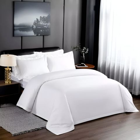 Lenjerie pat Percale Bumbac 100%, 4 piese extra large, cearsaf pat 240x260 cm, pilota 200x230 cm, 2 fete perna 50x70 cm, Alb, Pucioasa