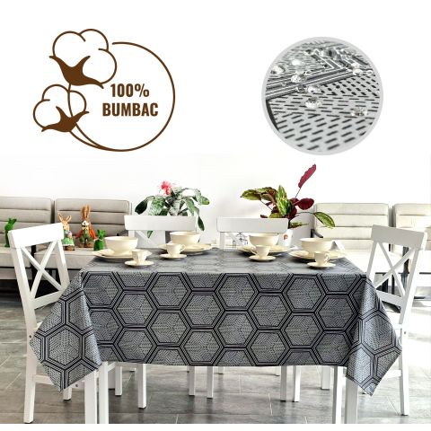 Fata de masa antimurdarire 100% Bumbac 160x220 cm, Hexagon Negru