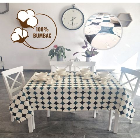 Fata de masa antimurdarire 100% Bumbac 160x320 cm, Buline Crem Albastru