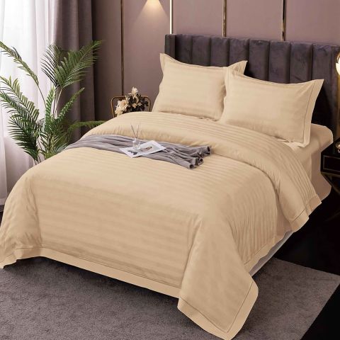 Lenjerie pat dublu XXL Damasc Policoton, cearsaf pat 230x260 cm, pilota 200x230 cm, 2 fete perne 50x70 cm, Cappuccino IMP10