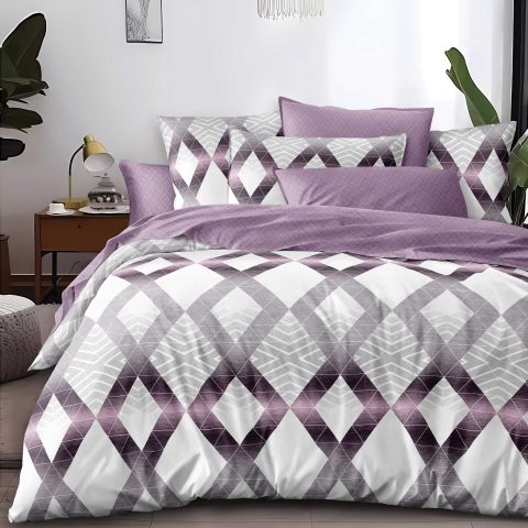 Lenjerie pat dublu Economy 4 piese, cearsaf pat 230x250 cm si pilota 200x230 cm, 2 fete perne 50x70, Moderna Lila ECN1