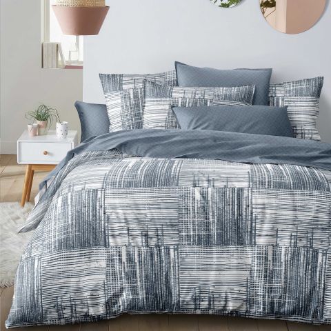 Lenjerie pat dublu Economy 4 piese, cearsaf pat 230x250 cm si pilota 200x230 cm, 2 fete perne 50x70, Moderna Gri ECN14