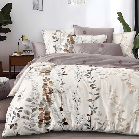Lenjerie pat dublu Economy 4 piese, cearsaf pat 230x250 cm si pilota 200x230 cm, 2 fete perne 50x70, Imprimeu floral Maro ECN15