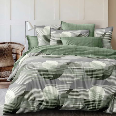 Lenjerie pat dublu Economy 4 piese, cearsaf pat 230x250 cm si pilota 200x230 cm, 2 fete perne 50x70, Moderna Verde ECN25