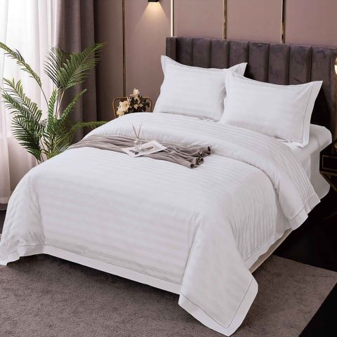 Lenjerie pat dublu XXL Damasc Policoton, cearsaf pat 230x260 cm, pilota 200x230 cm, 2 fete perne 50x70 cm, Gri deschis IMP21
