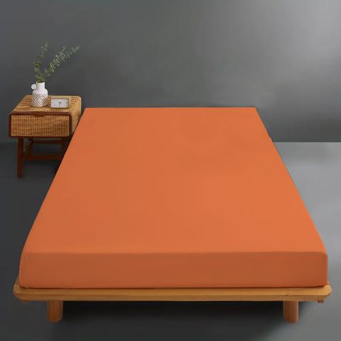 Husa de pat tricot jerse bumbac 100%, pentru saltea cu inaltime de 25cm si dimensiune 140x200 cm Portocaliu