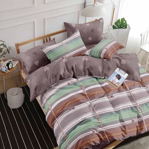 Lenjerie de pat dublu bumbac Finet 6 piese 220 x 240 cm, pilota 200x230 cm, 2 fete perna 50x70 si 70x70 cm, Maro, Pucioasa M346