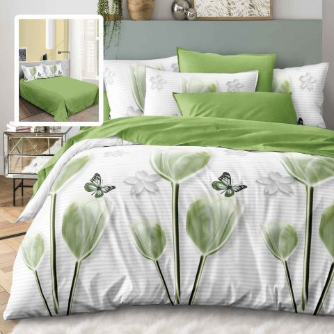 Pachet economic lenjerie pat dublu Finet 6 piese + 2 perne matlasate 50x70 cm + pilota 200x215 cm primavara toamna (M433)