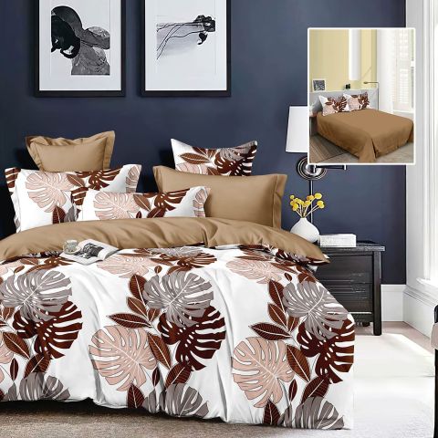 Lenjerie de pat dublu bumbac Finet 6 piese 220 x 240 cm, pilota 200x230 cm, 2 fete perna 50x70 si 70x70 cm, Alb-Maro, Pucioasa M461